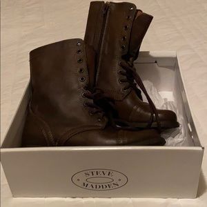 Steve Madden Brown Leather Troopa Boots